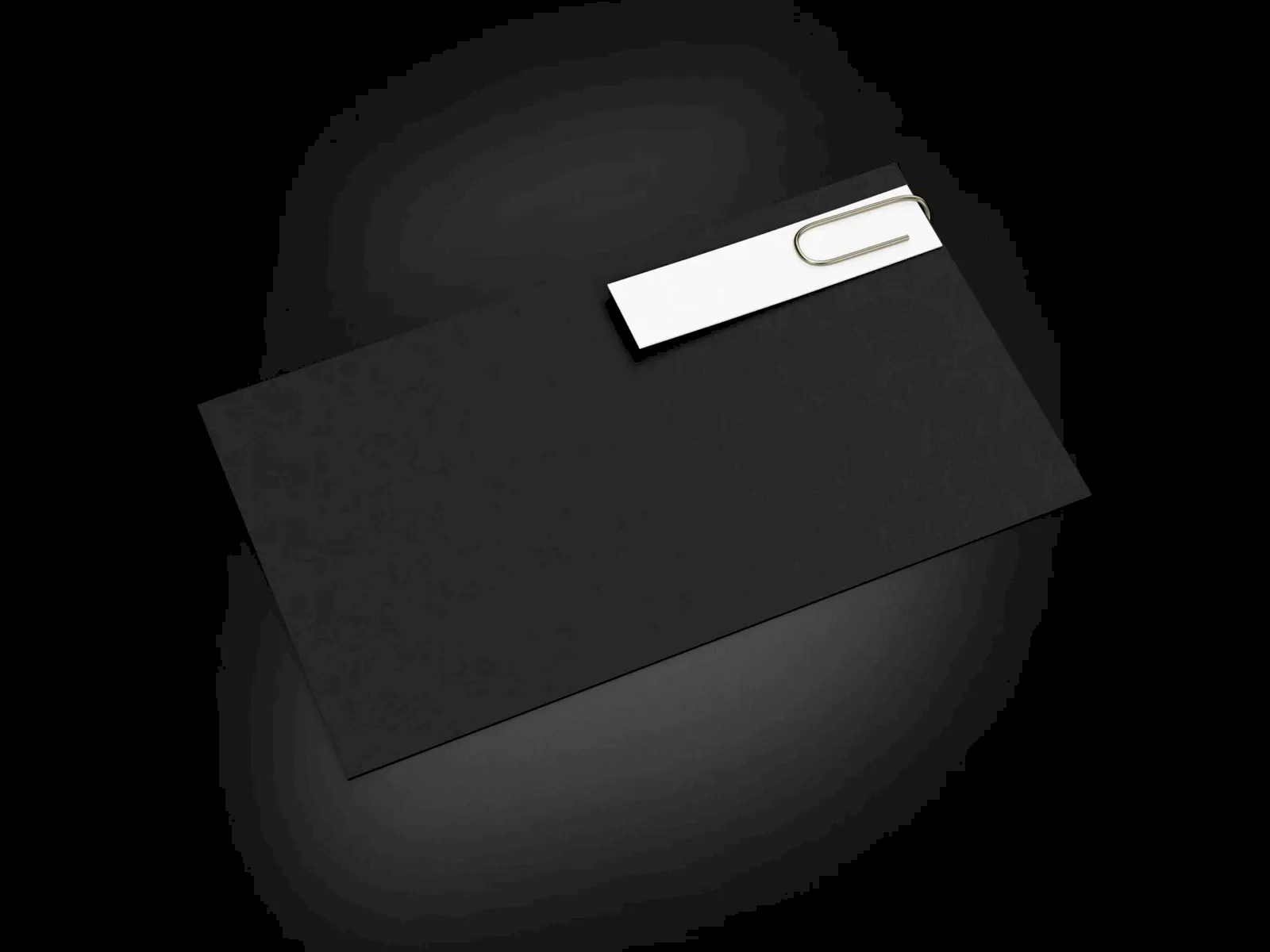 3D illustration. Black business card business card with clips on black background.